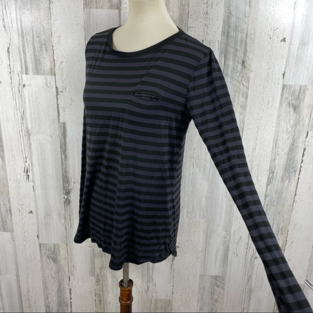 Michael Stars Women’s Dusty Purple Dark Gray Strip Scoop Neck Knit Shirt Top OS